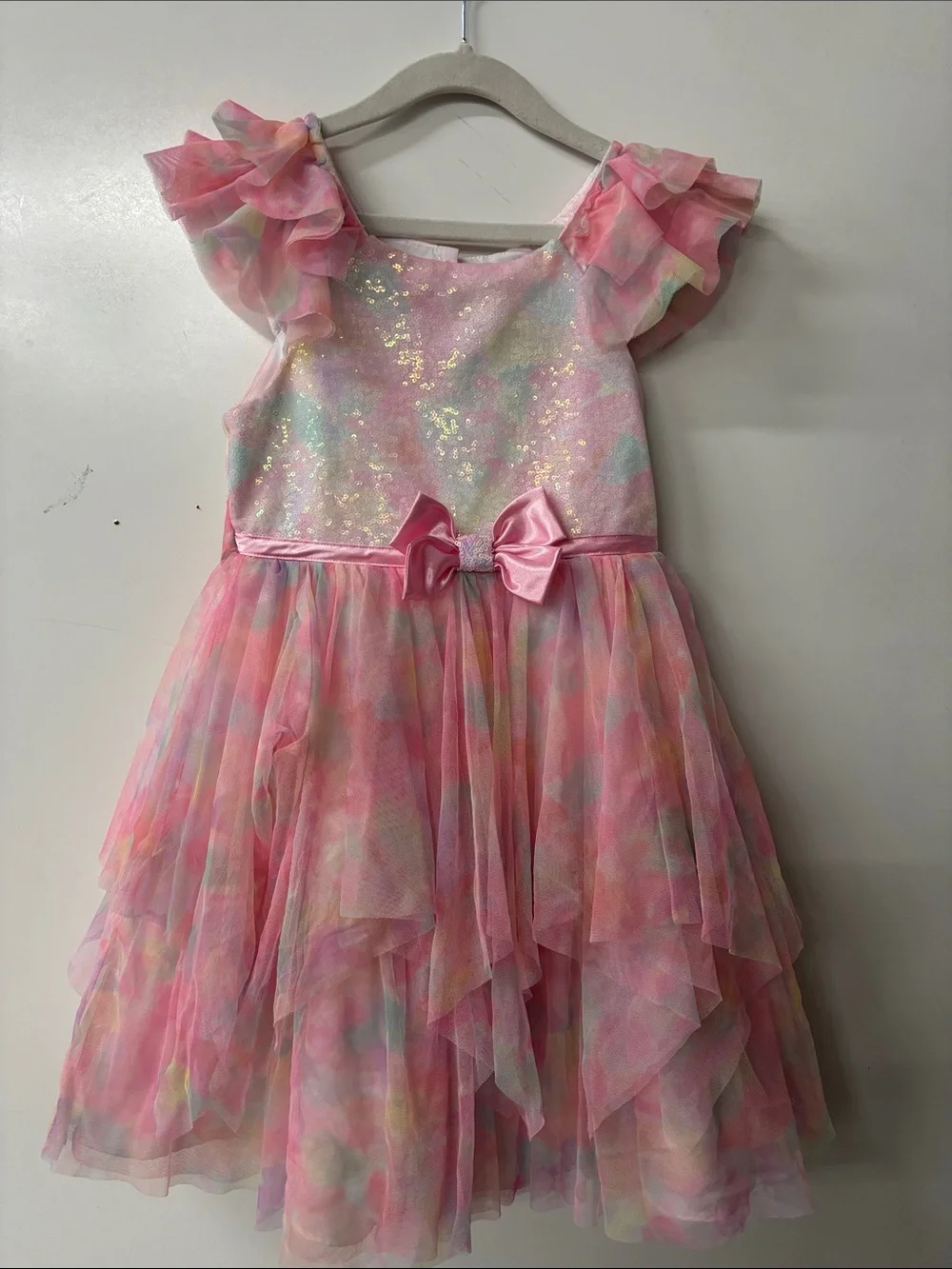 Jona Michelle Pink Pastel Tulle Dress with Satin Bow Accent
